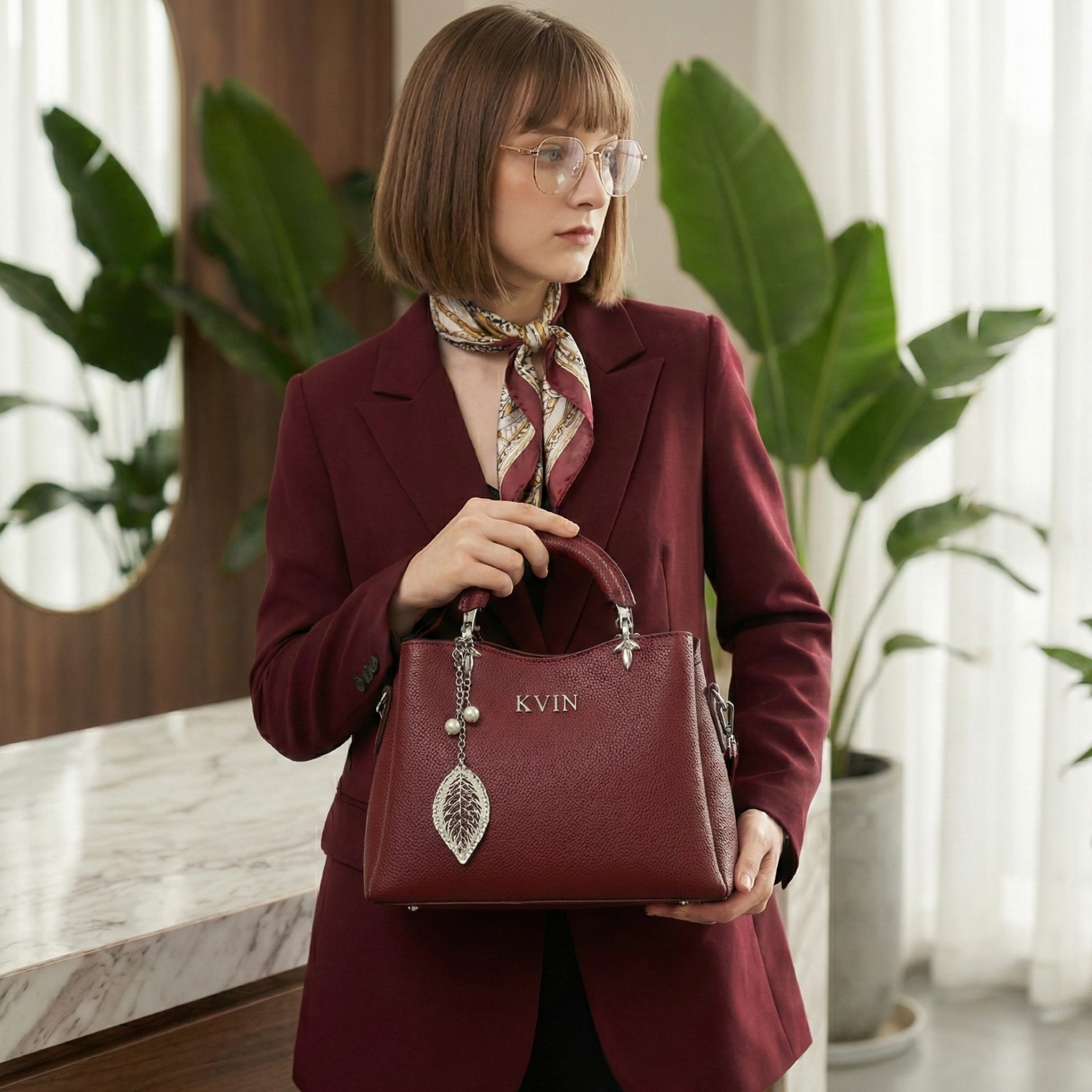 EIRA Deep Red Pebbled Leather-Style Tote - Image 2
