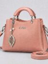 EIRA Rosy Pink Pebbled Leather-Style Tote with Silver Leaf & Pearl Charm