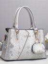 ARIA Silver Snakeskin Embossed Tote Bag