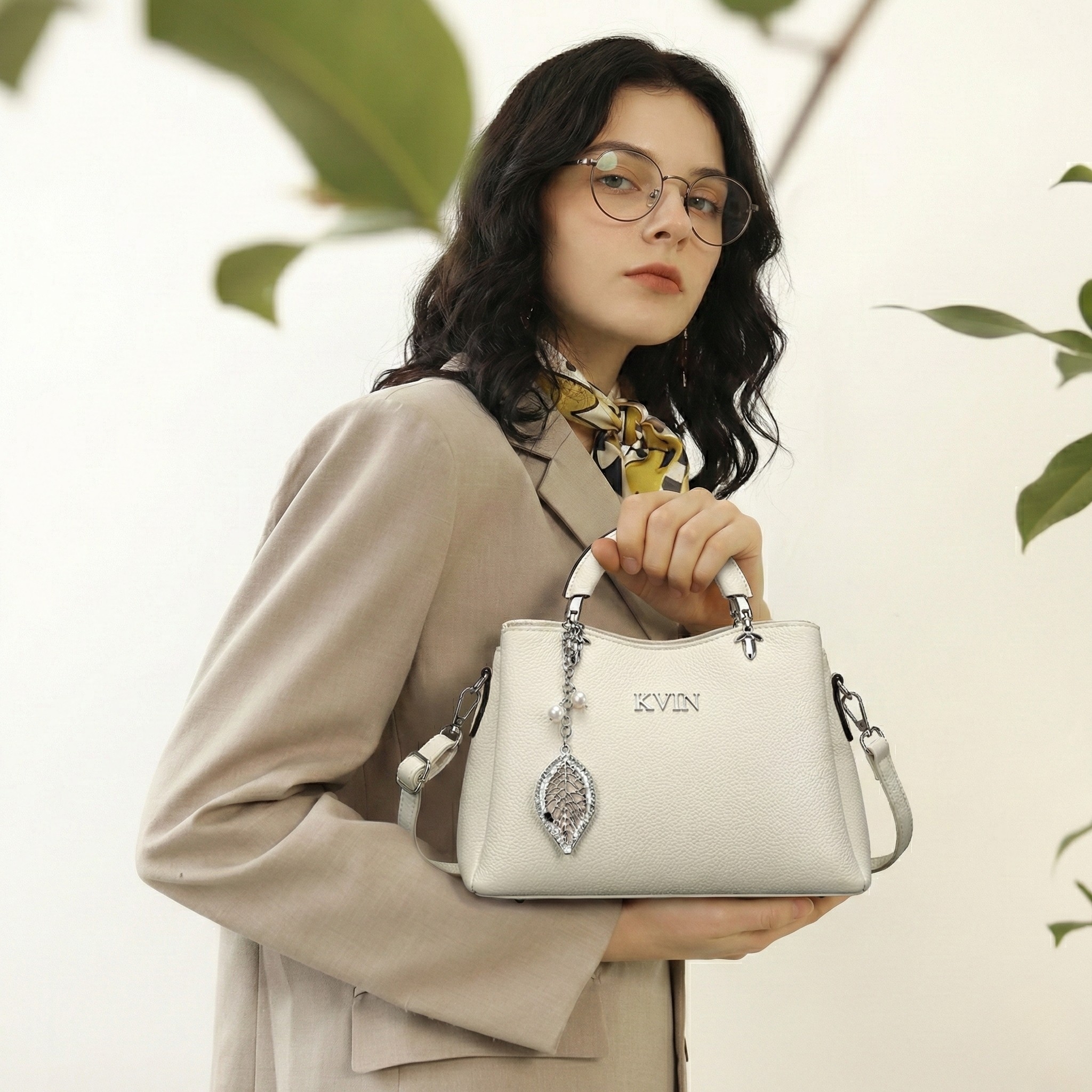 EIRA Ivory Saffiano Textured Handbag - Image 6