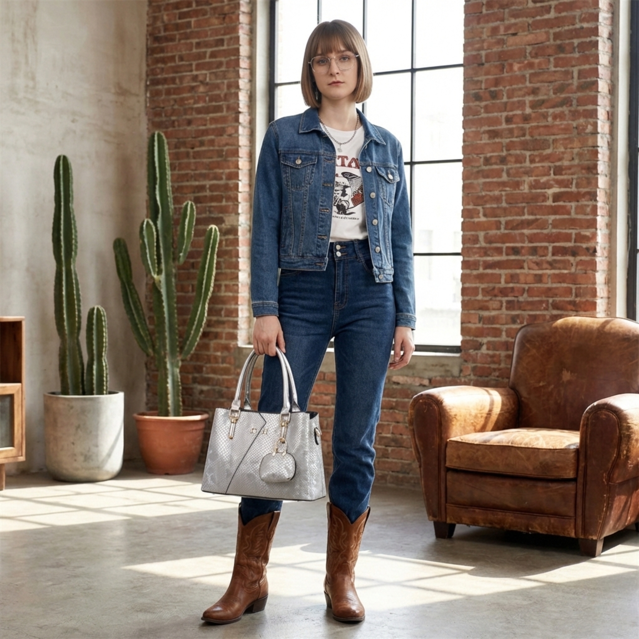 ARIA Silver Snakeskin Embossed Tote Bag - Image 3