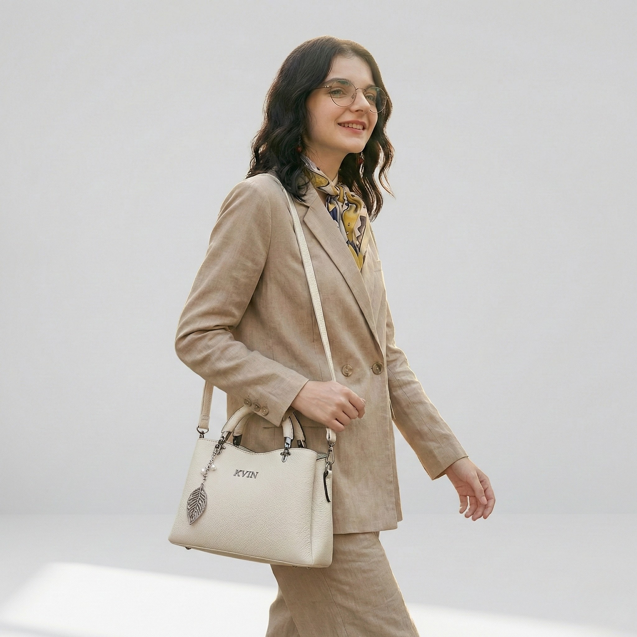 EIRA Ivory Saffiano Textured Handbag - Image 5