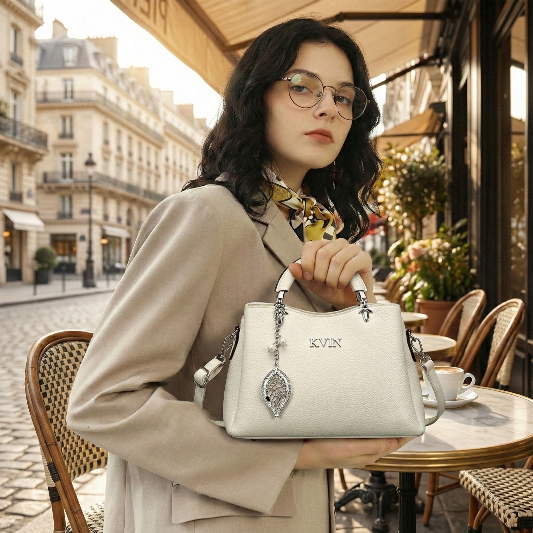 EIRA Ivory Saffiano Textured Handbag - Image 3