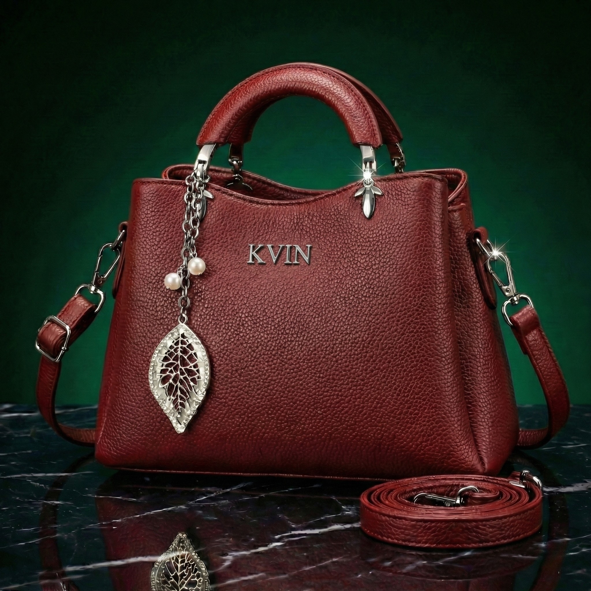 EIRA Deep Red Pebbled Leather-Style Tote