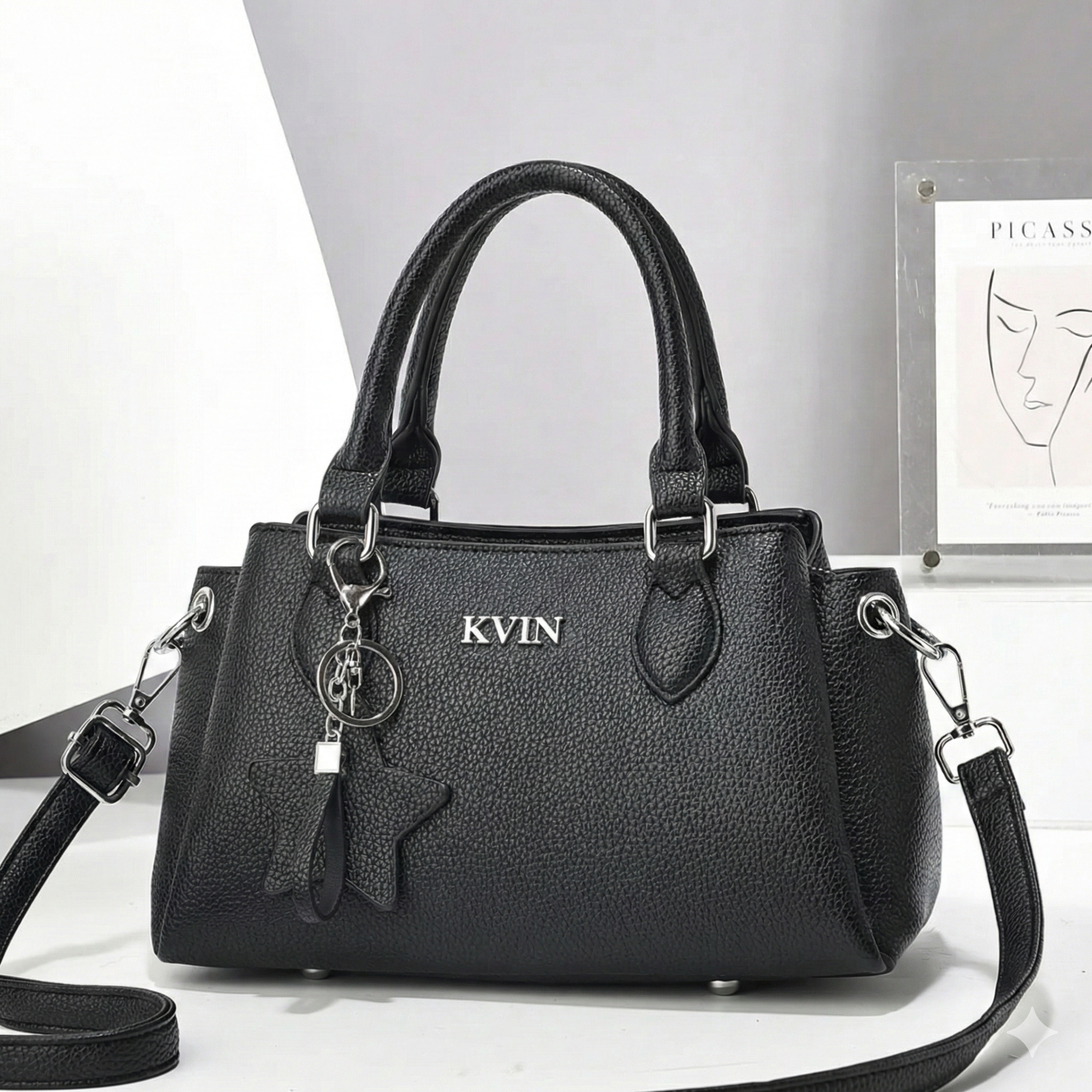 Elite-Charm Signature Satchel – Midnight Onyx