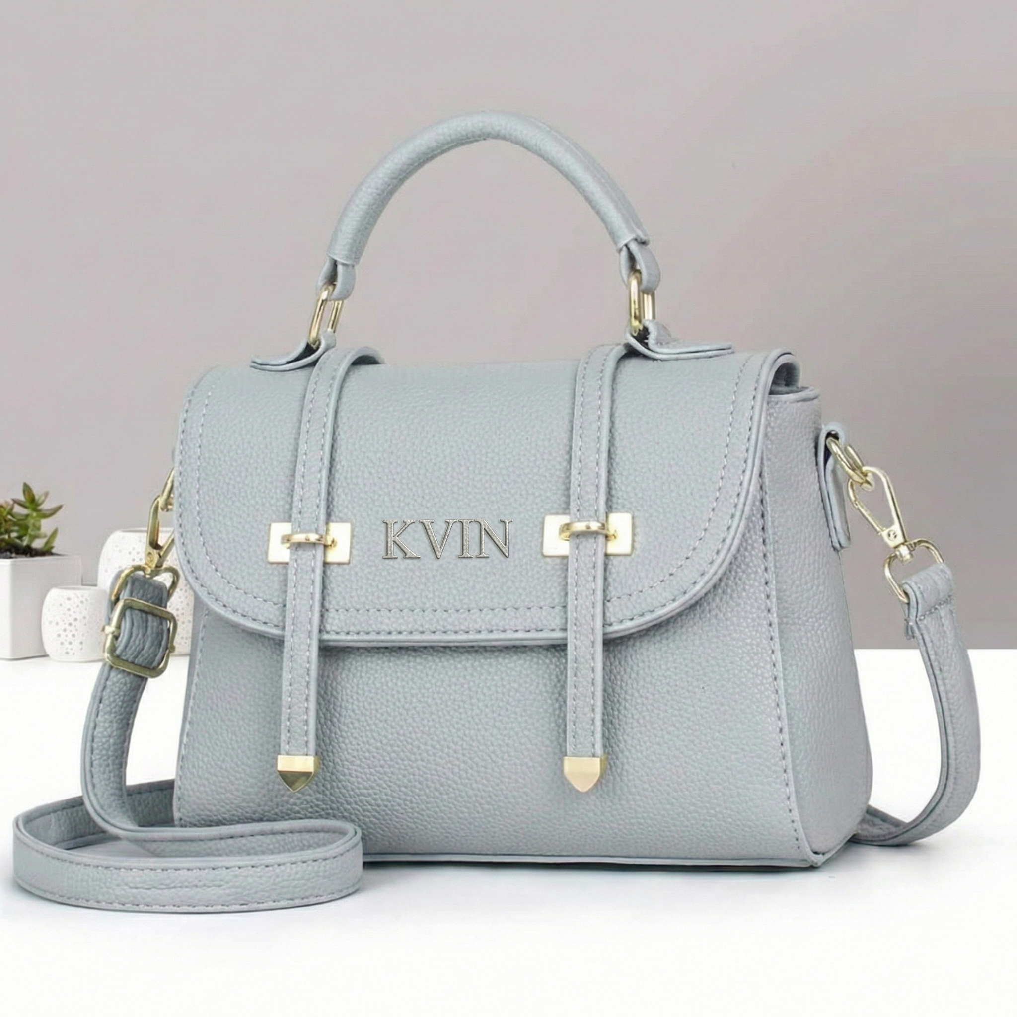 Elora Luxe Top-Handle Crossbody – Sky Grey